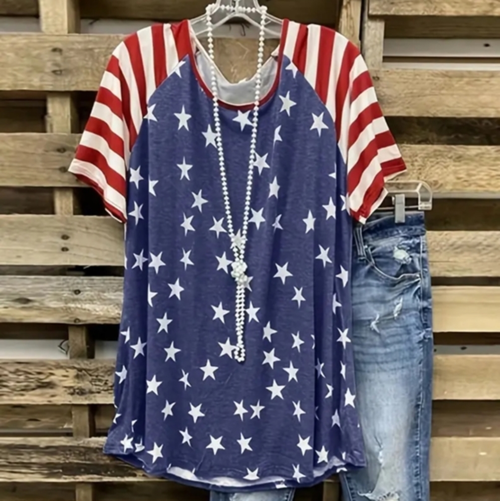 Striped Star Print Shirt, XL (12) New